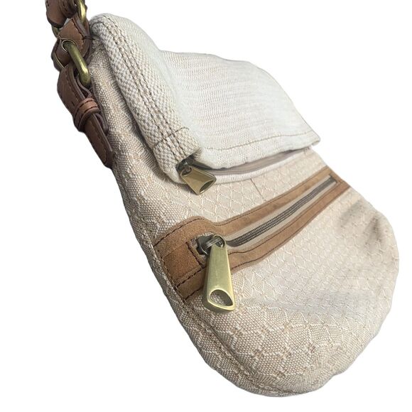 Fossil Explorer Purse Canvas Leather Cream Fold Over Boho Beach Coastal Large - Picture 6 of 8